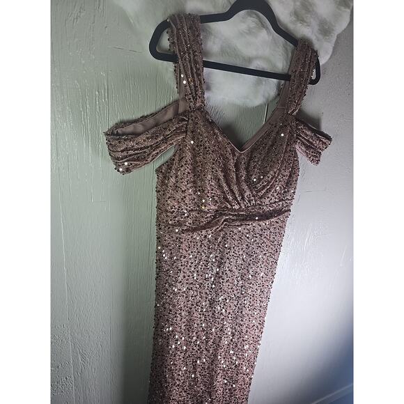 Sequined Gown Plus 2X Pink Prom Dress Holiday Christmas Formal Cocktail Chic - Picture 2 of 8